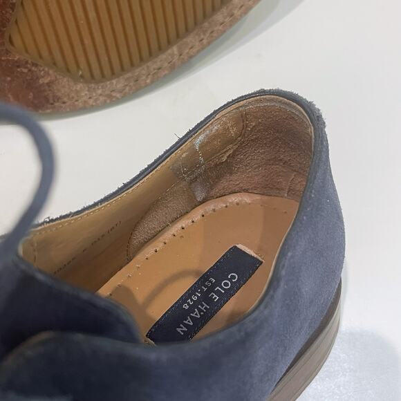 Cole Haan 8.5 M Cambridge Plain Oxford Blue Suede Leather Lace-Up Almond Toe - Picture 11 of 13